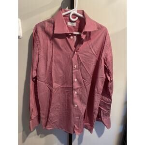 ETON Men's Stripe-Pattern Long-Sleeve Cotton Shirt 7.5/44 Red/White Button Up